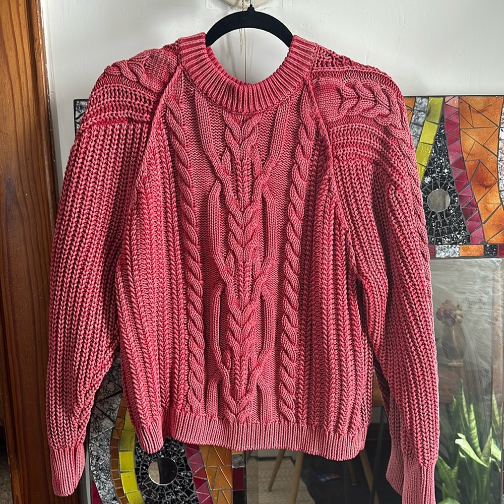 free people frankie cable sweater in cherry size medium